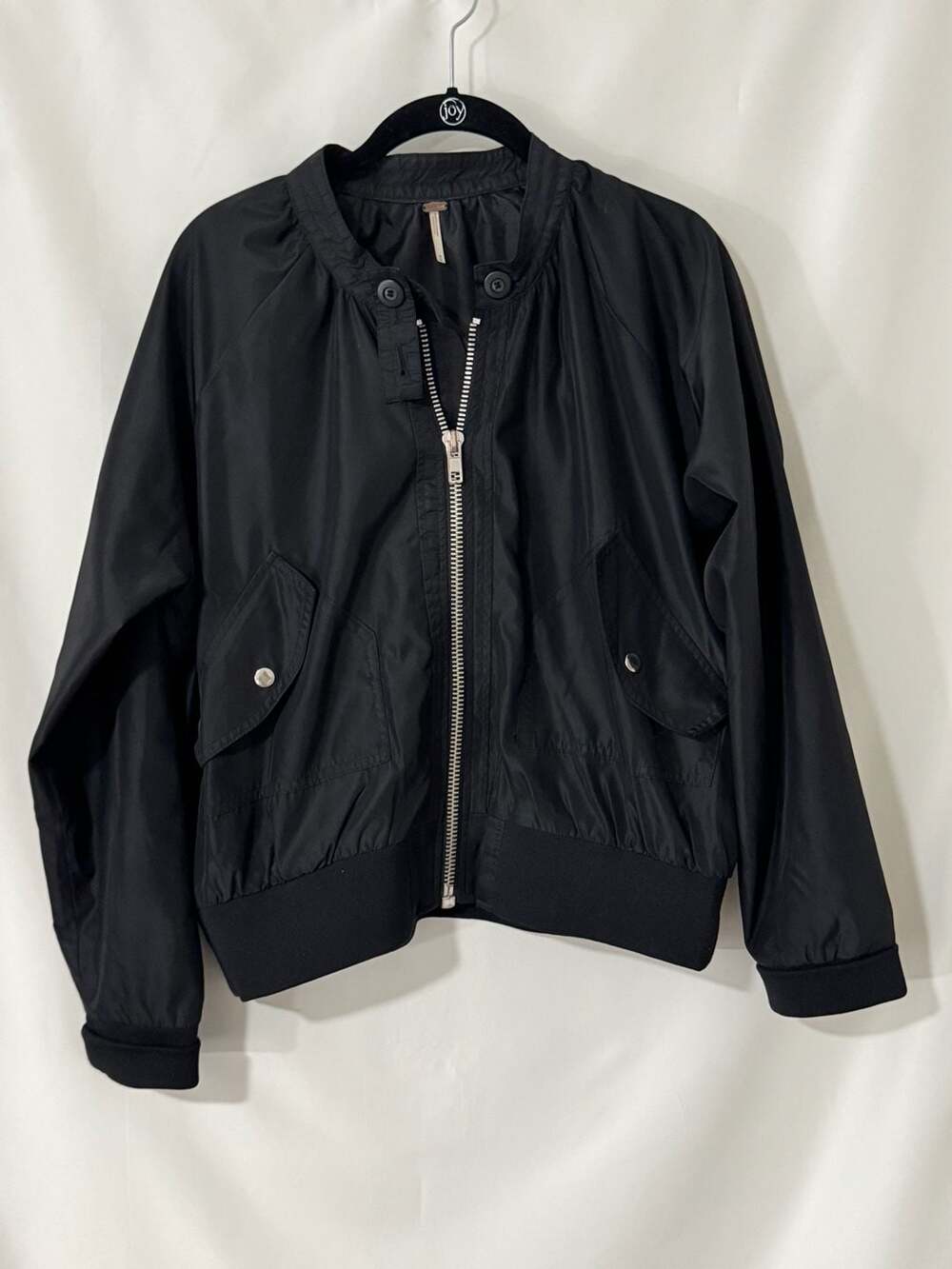 Free People Midnight Bomber Jacket Size M Black Full Zip Satin